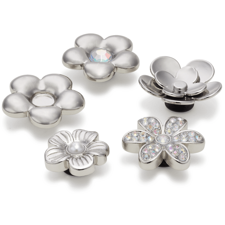 Crocs Monochrome Slvr Flwrs 5 Pack Jibbitz™ charms